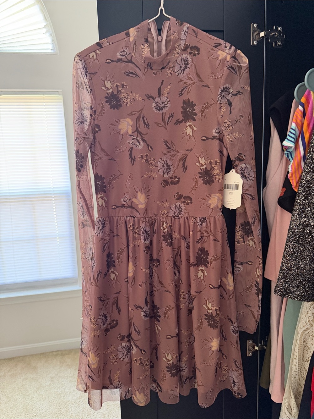 Altar'd State Mauve Floral Mesh Fit-and-Flare Dress